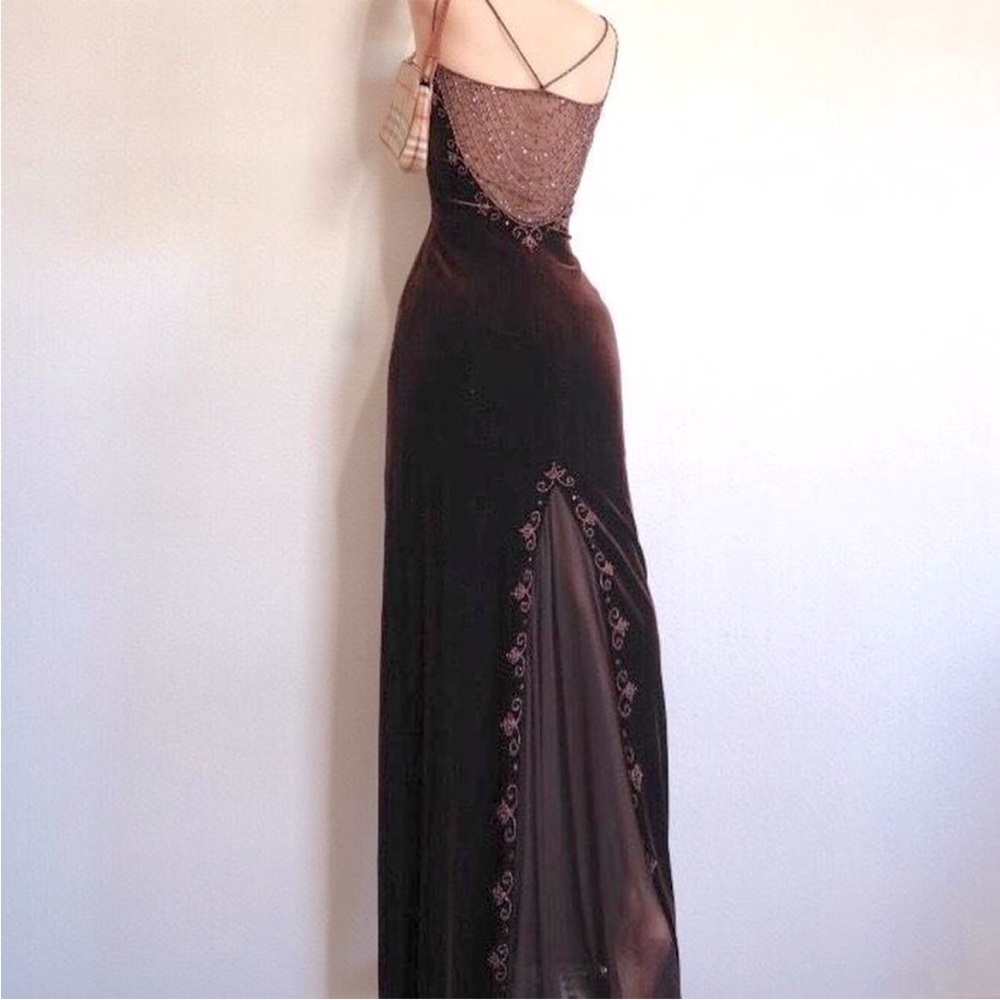 ✨ Rare Vintage 90’s Dave & Johnny Brown Velvet Prom Dress Size 9/10 ✨